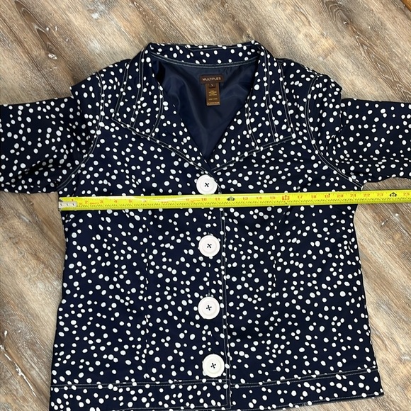 Multiples Women's Blazer Jacket Size L Navy Blue White Polka Dots Office Spring - Picture 9 of 11